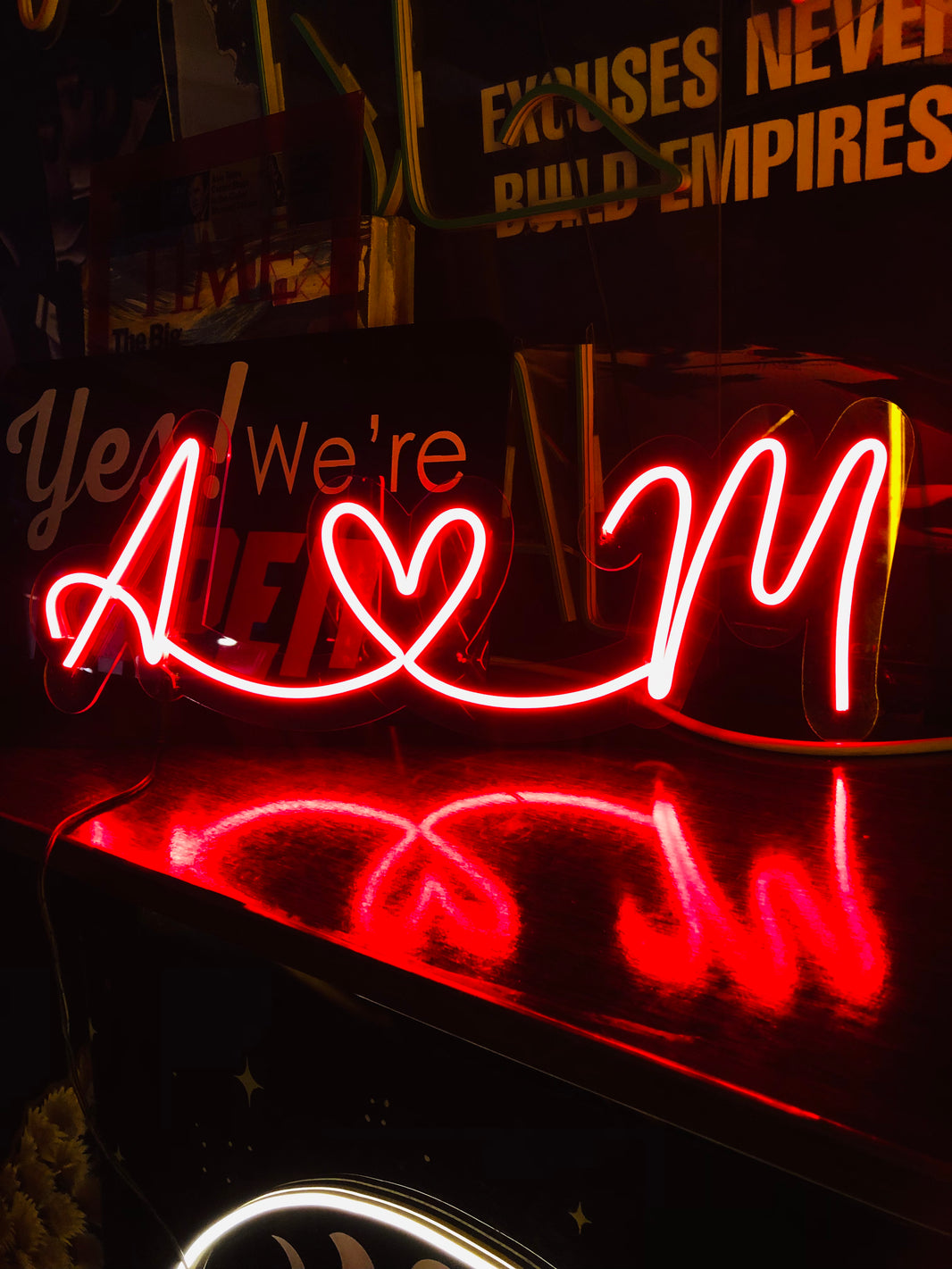 Custom couple initials Neon with heart
