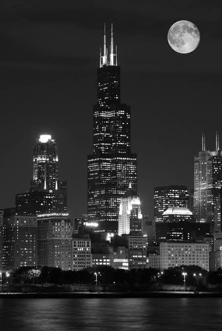 The moon over the Sears Tower