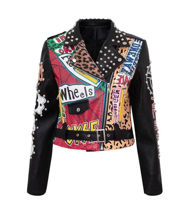 Hand Painted Leather Jacket funky  - 013
